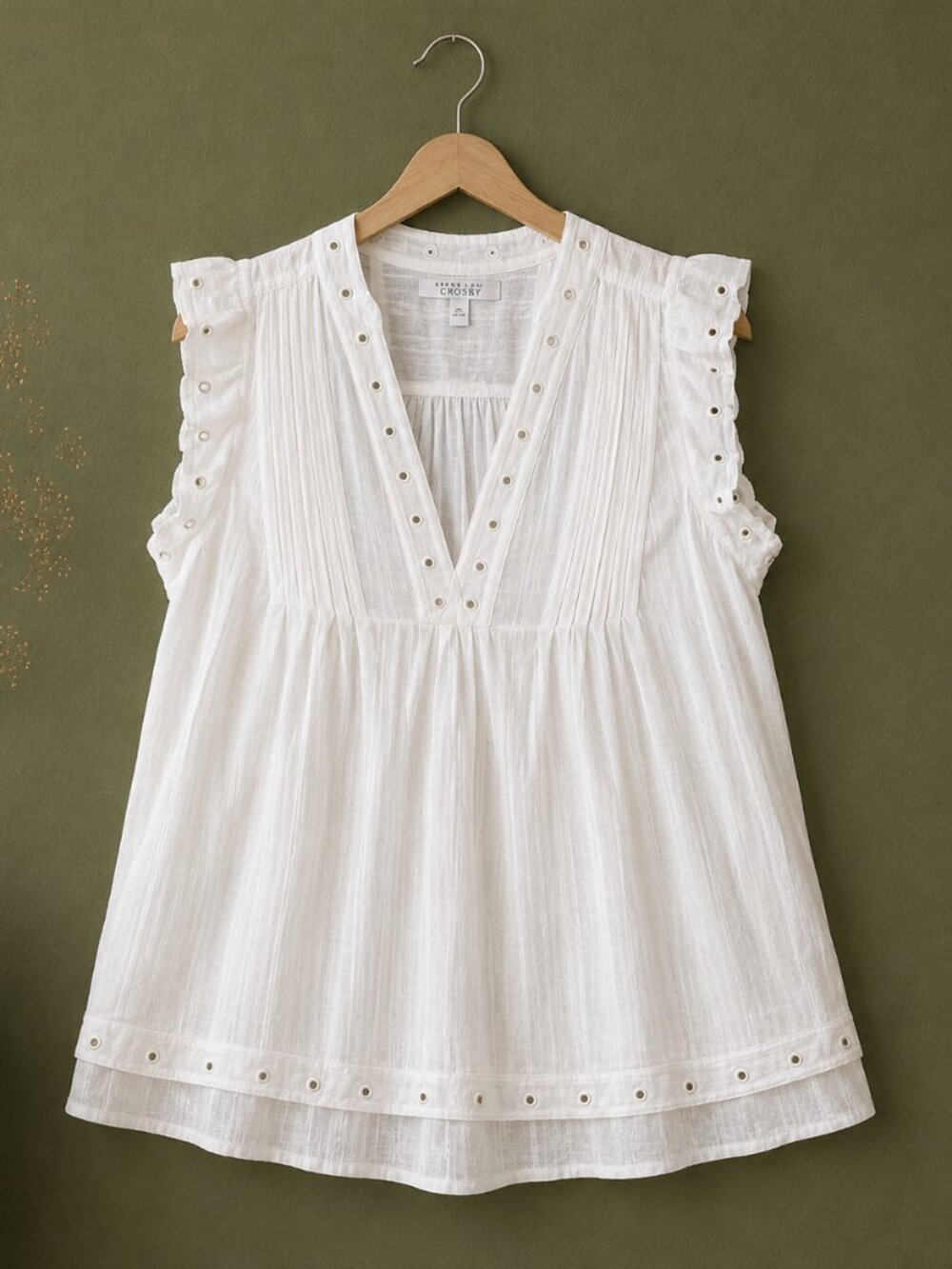 Derek Lam 10 Crosby White Cotton Eyelet Pintuck Sleeveless Blouse Top NWT Sz 4